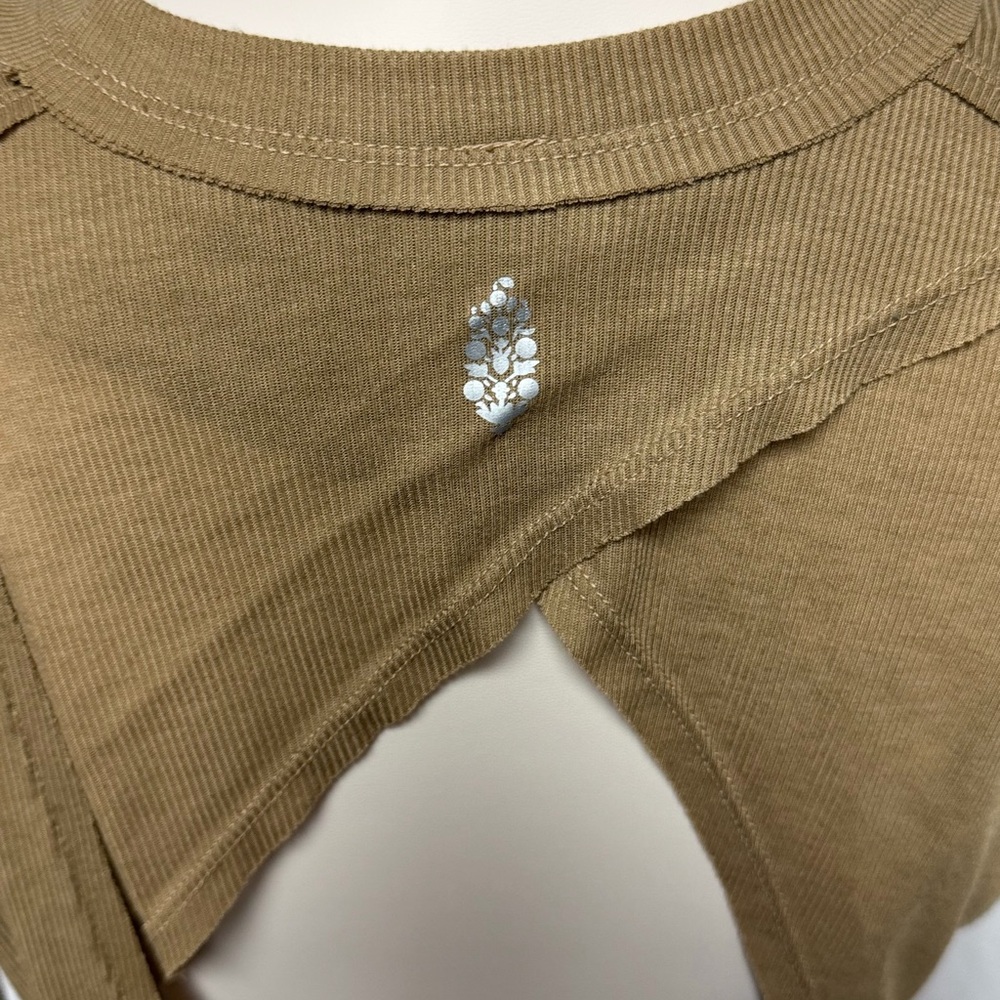 Free People Ribbed Crop Top XS Open Back Cutout Boho Fitted Long Sleeve Brown - Picture 4 of 10